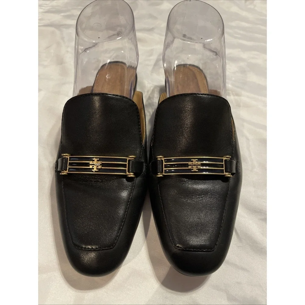 TORY BURCH Black Leather Slip-On Loafer Mules US 6.5